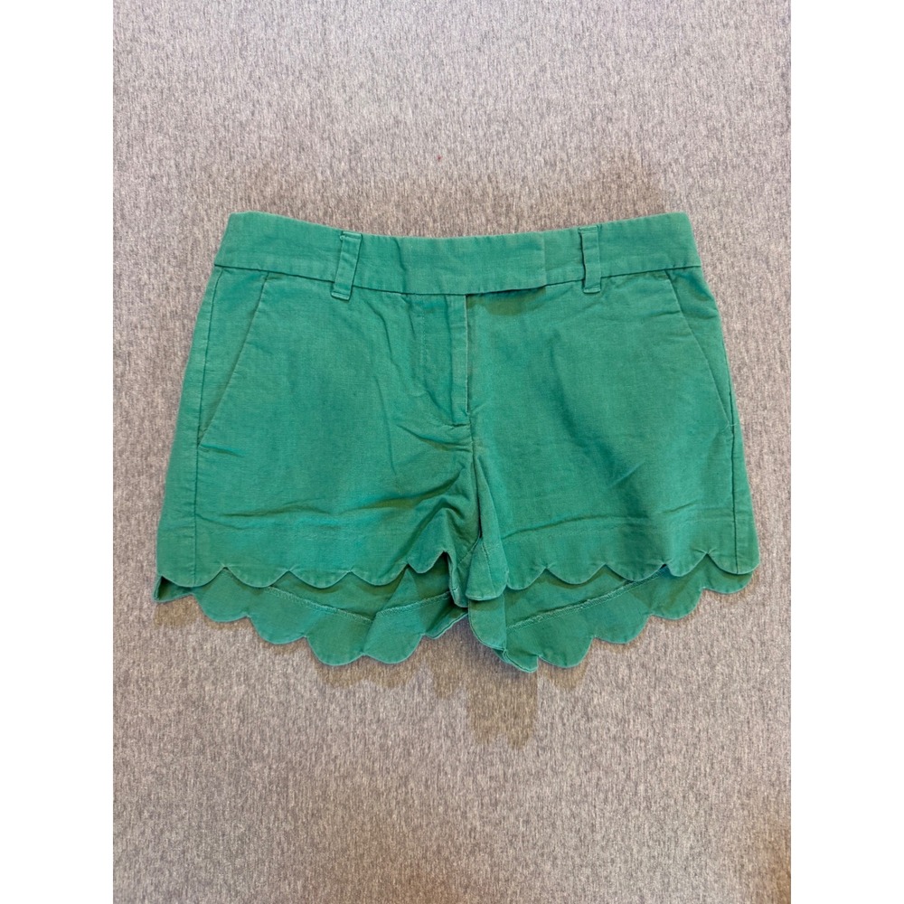 J.Crew Green Scallop Hem Linen Cotton Blend Shorts Size 0 H5623